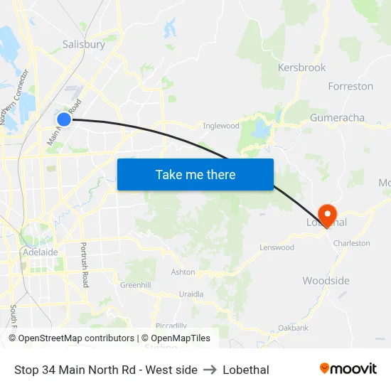 Stop 34 Main North Rd - West side to Lobethal map