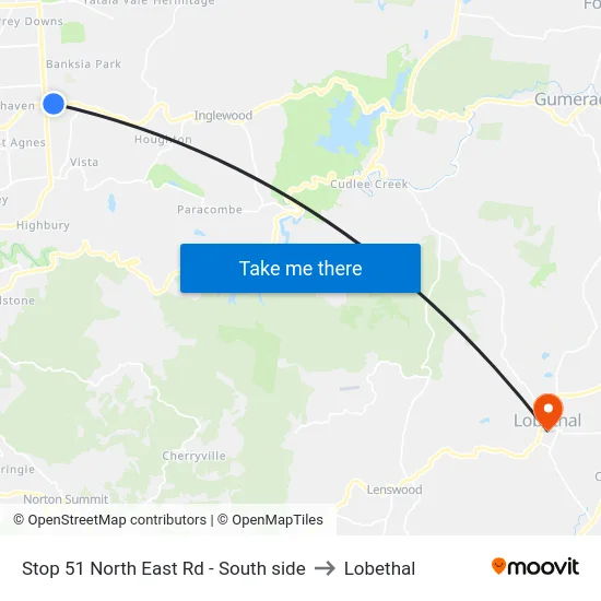 Stop 51 North East Rd - South side to Lobethal map