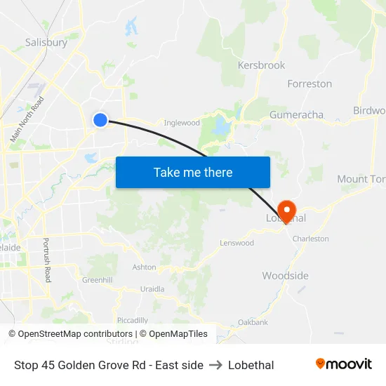 Stop 45 Golden Grove Rd - East side to Lobethal map
