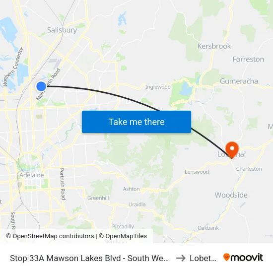 Stop 33A Mawson Lakes Blvd - South West side to Lobethal map