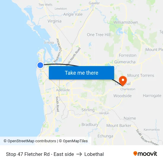 Stop 47 Fletcher Rd - East side to Lobethal map