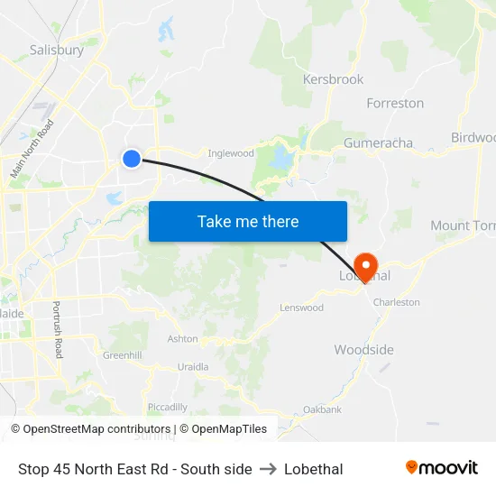 Stop 45 North East Rd - South side to Lobethal map