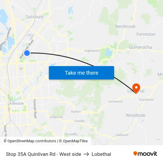 Stop 35A Quinlivan Rd - West side to Lobethal map