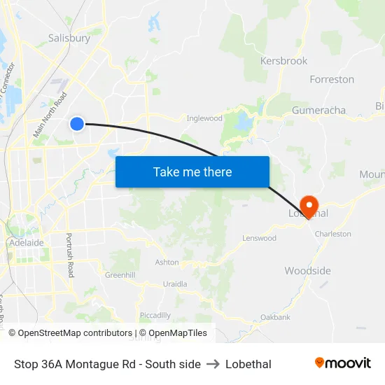Stop 36A Montague Rd - South side to Lobethal map