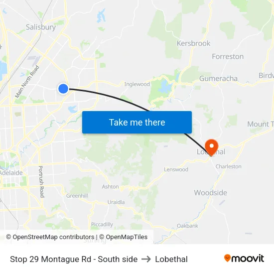 Stop 29 Montague Rd - South side to Lobethal map