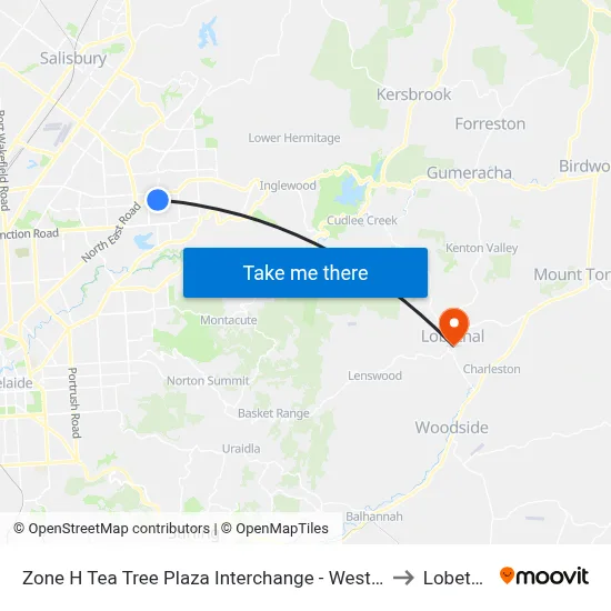 Zone H Tea Tree Plaza Interchange - West side to Lobethal map