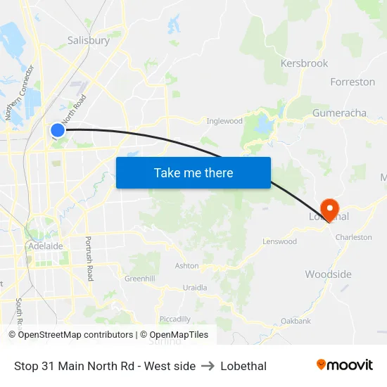 Stop 31 Main North Rd - West side to Lobethal map