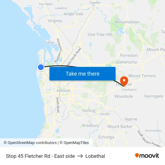 Stop 45 Fletcher Rd - East side to Lobethal map