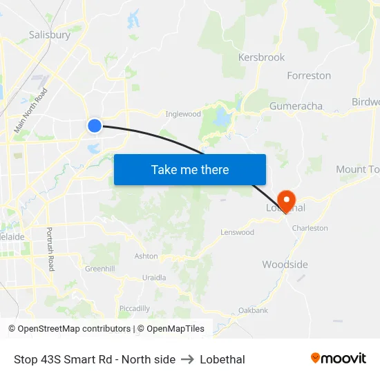 Stop 43S Smart Rd - North side to Lobethal map