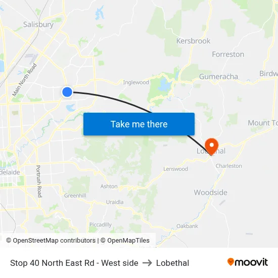Stop 40 North East Rd - West side to Lobethal map