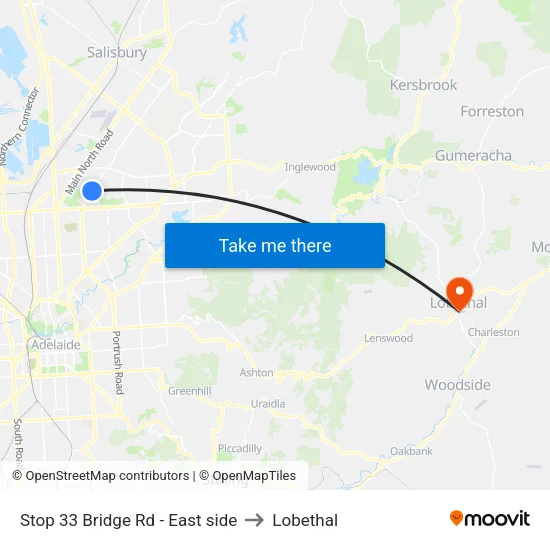 Stop 33 Bridge Rd - East side to Lobethal map