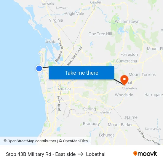 Stop 43B Military Rd - East side to Lobethal map