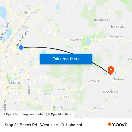 Stop 31 Briens Rd - West side to Lobethal map