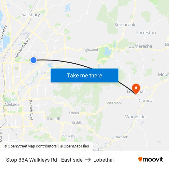 Stop 33A Walkleys Rd - East side to Lobethal map