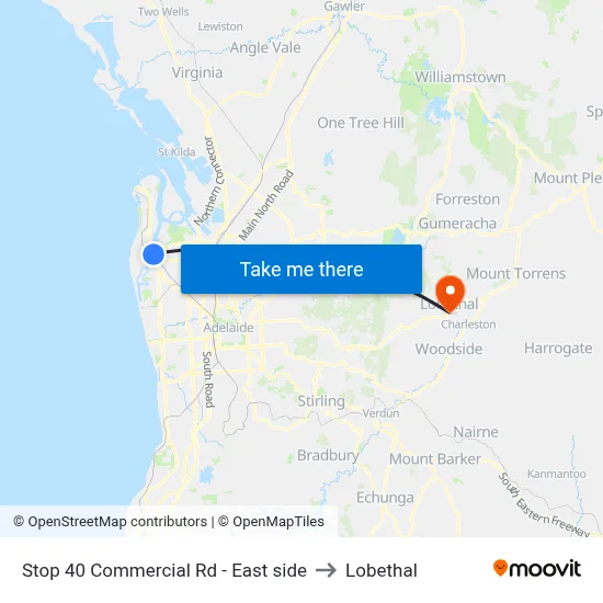 Stop 40 Commercial Rd - East side to Lobethal map