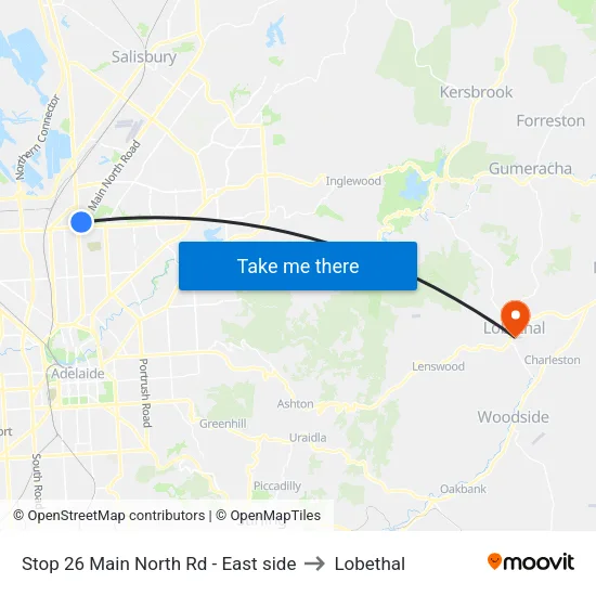 Stop 26 Main North Rd - East side to Lobethal map