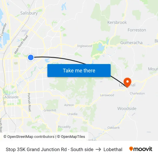 Stop 35K Grand Junction Rd - South side to Lobethal map
