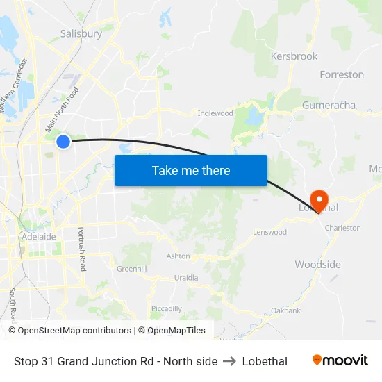 Stop 31 Grand Junction Rd - North side to Lobethal map