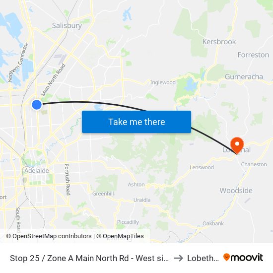 Stop 25 / Zone A Main North Rd - West side to Lobethal map