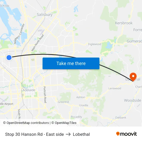 Stop 30 Hanson Rd - East side to Lobethal map