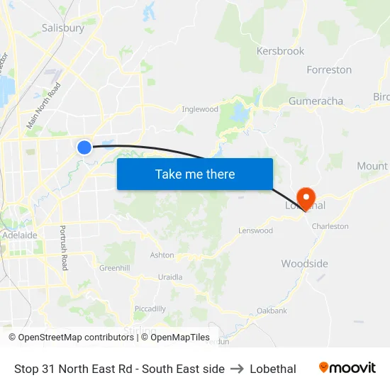 Stop 31 North East Rd - South East side to Lobethal map