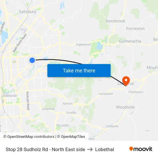 Stop 28 Sudholz Rd - North East side to Lobethal map