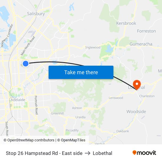 Stop 26 Hampstead Rd - East side to Lobethal map