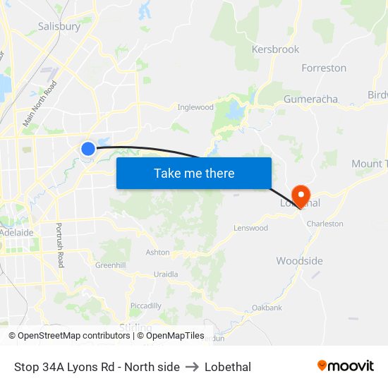 Stop 34A Lyons Rd - North side to Lobethal map
