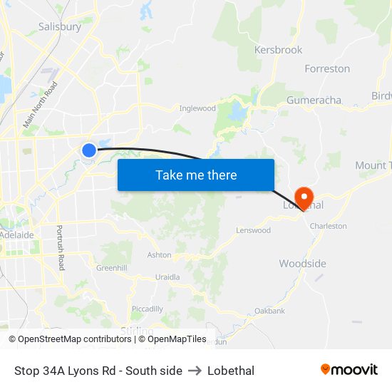 Stop 34A Lyons Rd - South side to Lobethal map