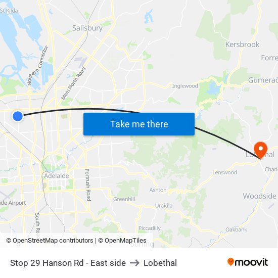 Stop 29 Hanson Rd - East side to Lobethal map