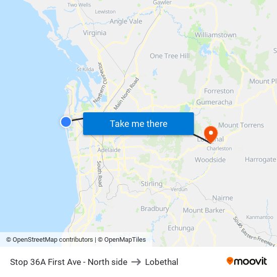 Stop 36A First Ave - North side to Lobethal map