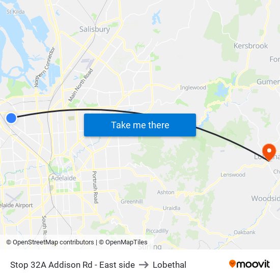 Stop 32A Addison Rd - East side to Lobethal map