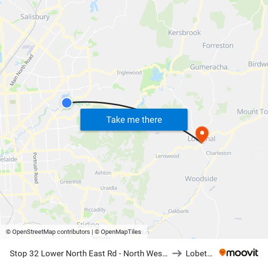 Stop 32 Lower North East Rd - North West side to Lobethal map