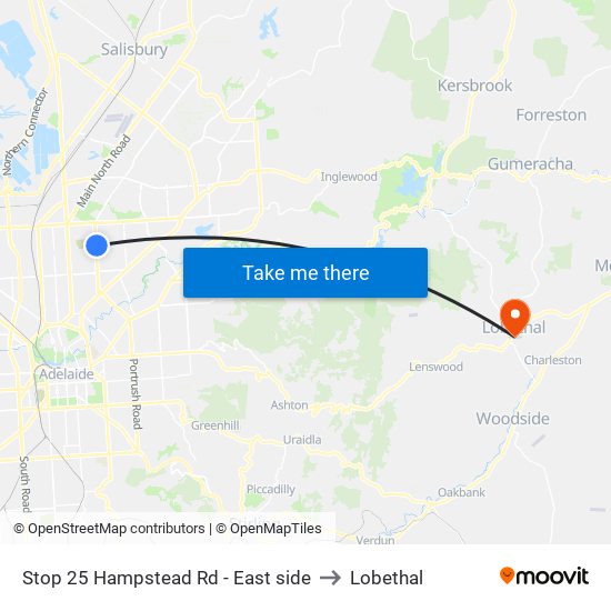 Stop 25 Hampstead Rd - East side to Lobethal map