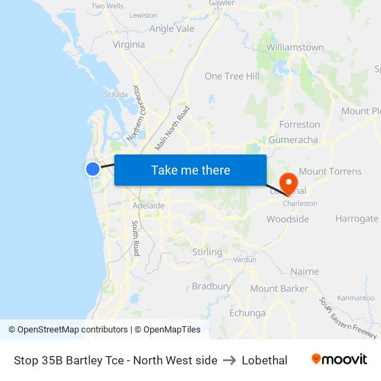 Stop 35B Bartley Tce - North West side to Lobethal map