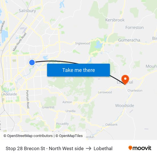 Stop 28 Brecon St - North West side to Lobethal map