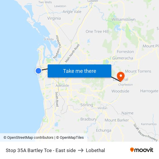 Stop 35A Bartley Tce - East side to Lobethal map