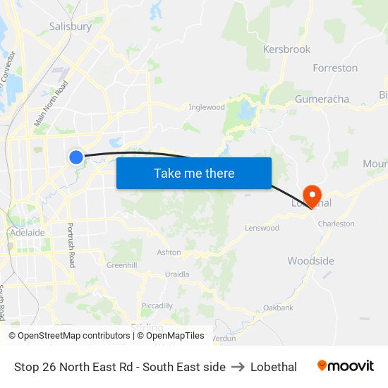 Stop 26 North East Rd - South East side to Lobethal map