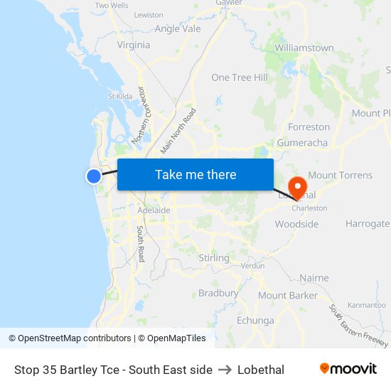 Stop 35 Bartley Tce - South East side to Lobethal map