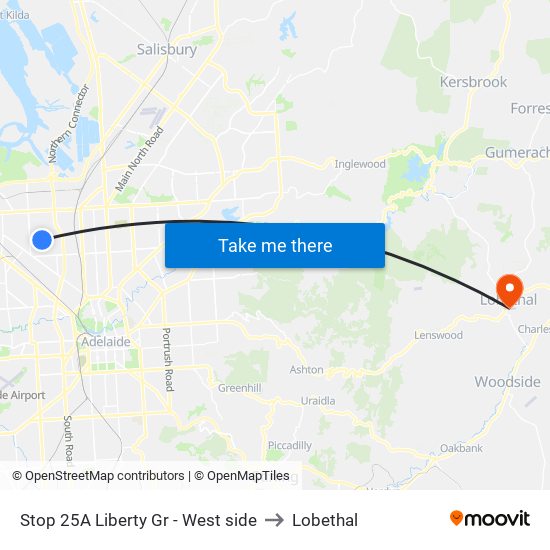 Stop 25A Liberty Gr - West side to Lobethal map