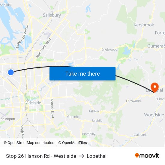 Stop 26 Hanson Rd - West side to Lobethal map