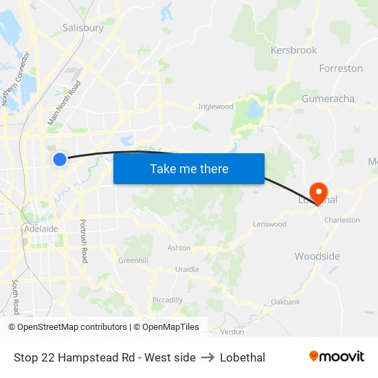 Stop 22 Hampstead Rd - West side to Lobethal map