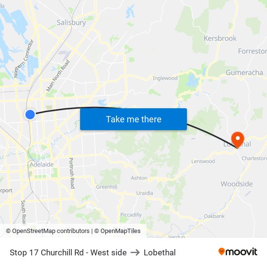 Stop 17 Churchill Rd - West side to Lobethal map
