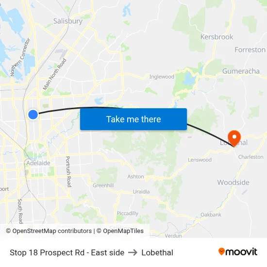 Stop 18 Prospect Rd - East side to Lobethal map