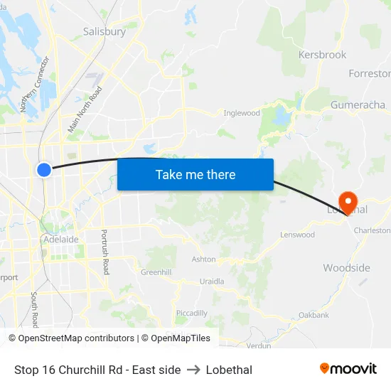 Stop 16 Churchill Rd - East side to Lobethal map