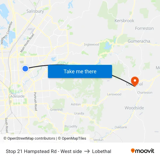 Stop 21 Hampstead Rd - West side to Lobethal map