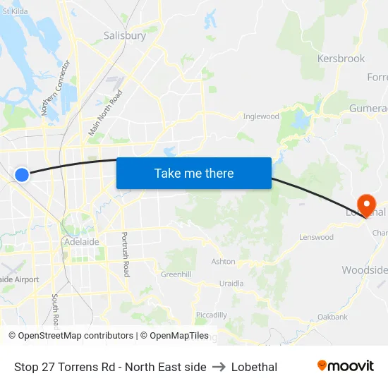 Stop 27 Torrens Rd - North East side to Lobethal map
