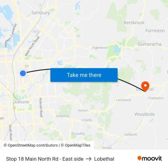 Stop 18 Main North Rd - East side to Lobethal map