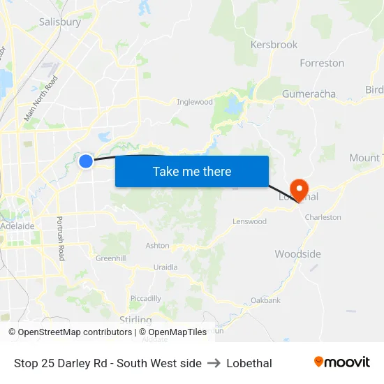 Stop 25 Darley Rd - South West side to Lobethal map