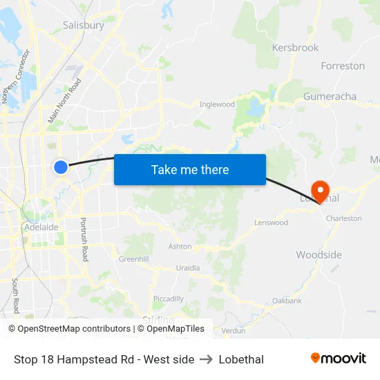 Stop 18 Hampstead Rd - West side to Lobethal map